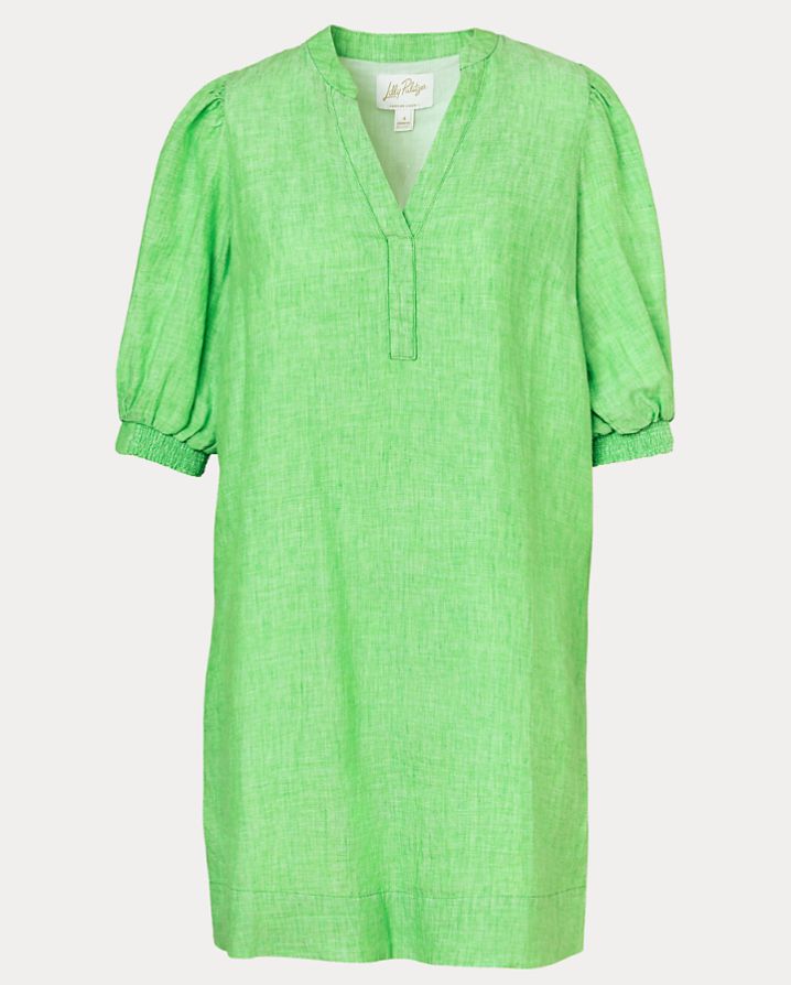 MIALEIGH ELBOW SLEEVE LINEN DRESS