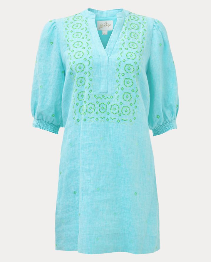 MIALEIGH ELBOW SLEEVE LINEN DRESS