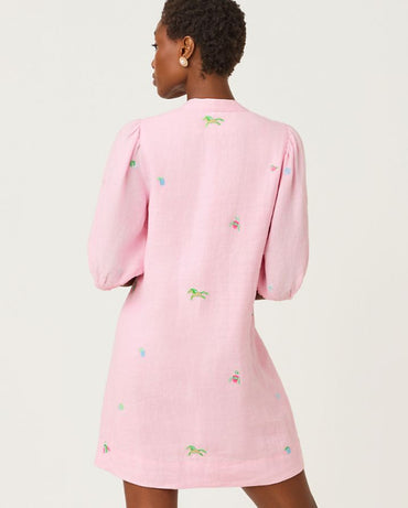 MIALEIGH ELBOW SLEEVE LINEN DRESS