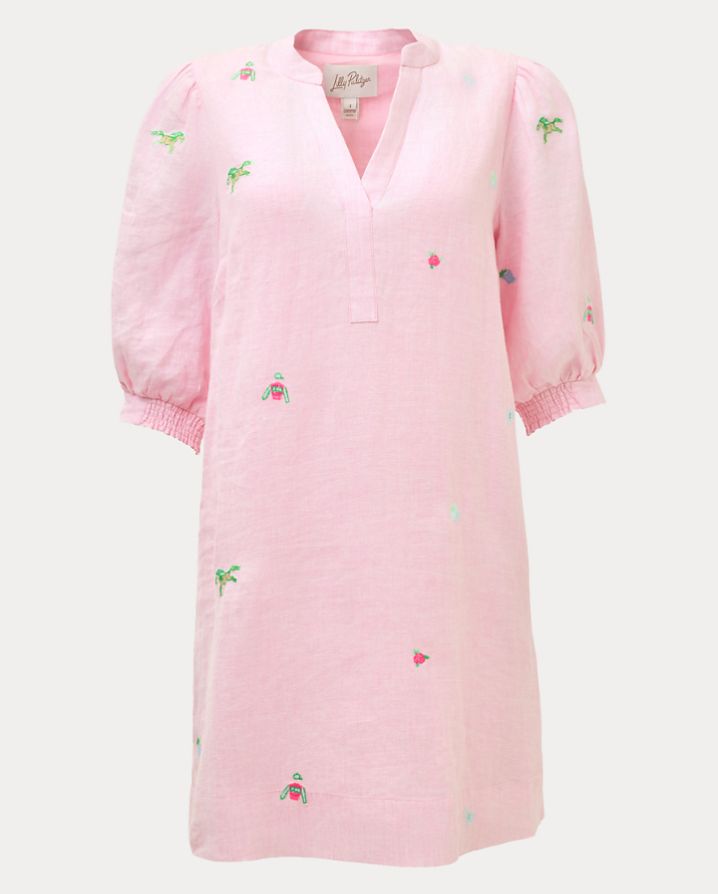 MIALEIGH ELBOW SLEEVE LINEN DRESS