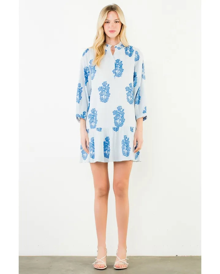 LONG SLEEVE FLORAL TIERED DRESS