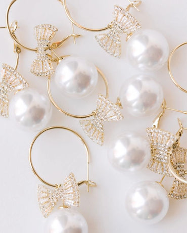 BOW TIE PEARL EARRINGS
