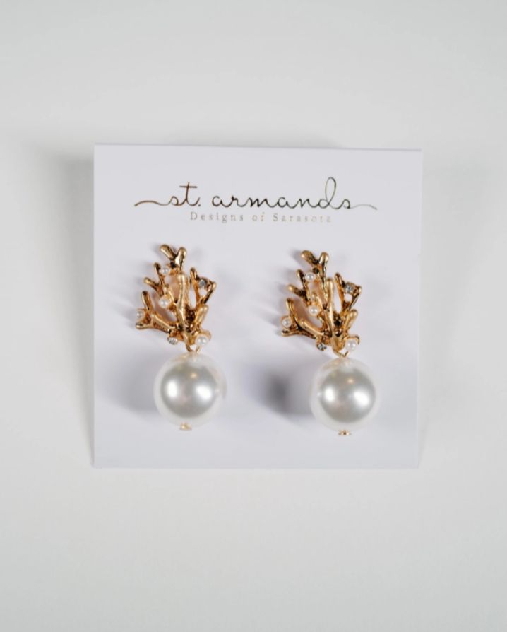 PEARL AND GOLD CORAL STATEMENT EARRINGS
