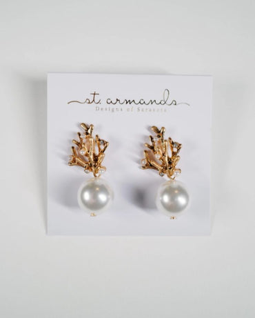 PEARL AND GOLD CORAL STATEMENT EARRINGS