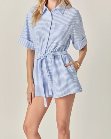 THE ELISE OXFORD STRIPE ROMPER