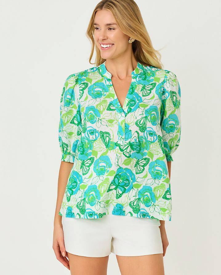 MIALEIGH ELBOW SLEEVE LINEN TOP