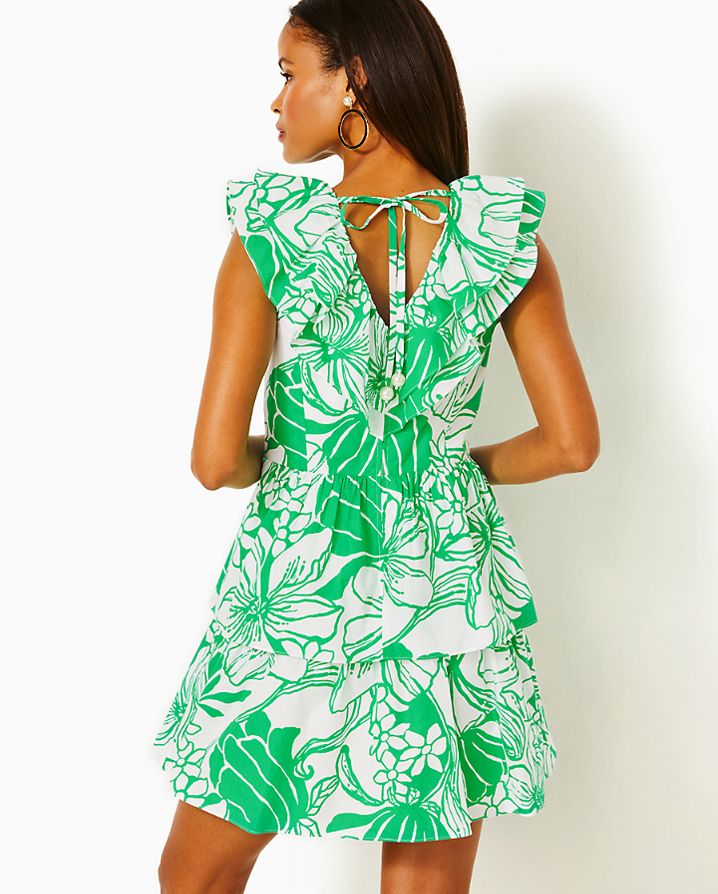 RITAMARIE V-NECK RUFFLE DRESS
