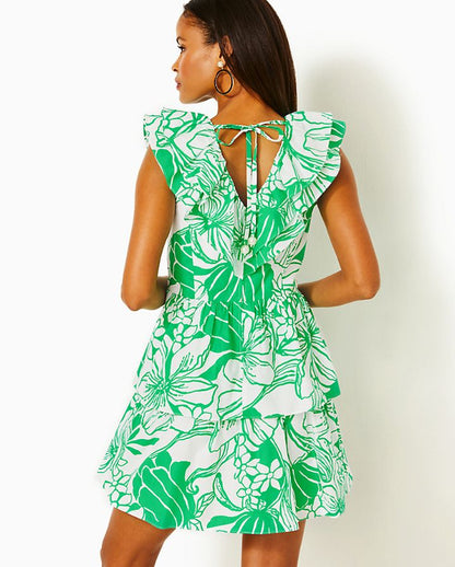 RITAMARIE V-NECK RUFFLE DRESS