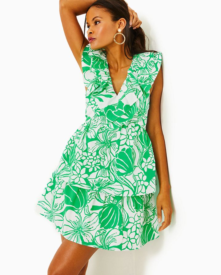 RITAMARIE V-NECK RUFFLE DRESS
