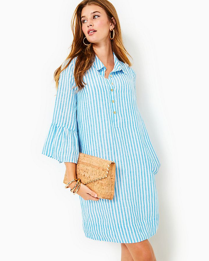 JAZMYN 3/4 SLEEVE LINEN DRESS