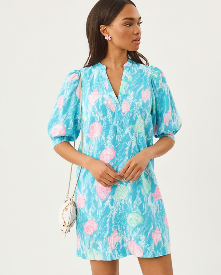 MIALEIGH ELBOW SLEEVE LINEN DRESS
