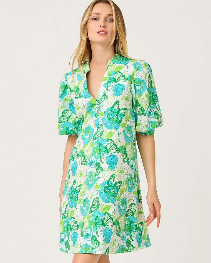 MIALEIGH ELBOW SLEEVE LINEN DRESS