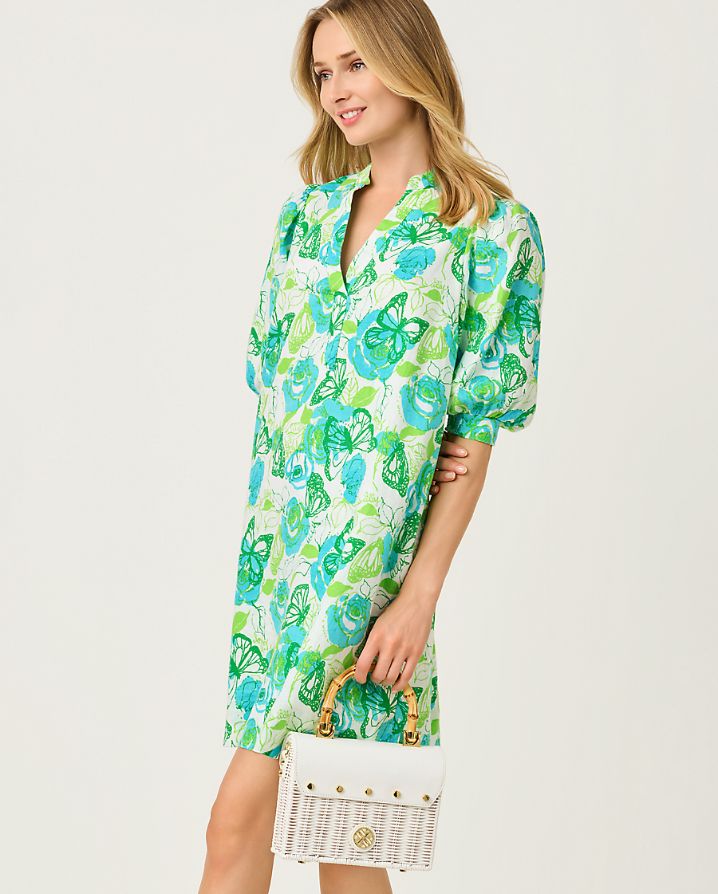MIALEIGH ELBOW SLEEVE LINEN DRESS