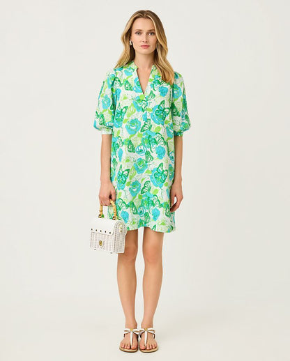MIALEIGH ELBOW SLEEVE LINEN DRESS