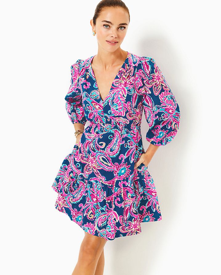 DEACON 3/4 SLEEVE V-NECK DRESS