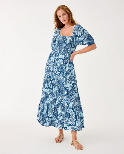 HADLY SHORT SLEEVE SMOCKED MAXI DRESS