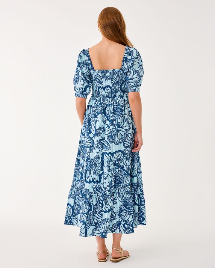 HADLY SHORT SLEEVE SMOCKED MAXI DRESS