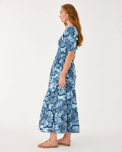 HADLY SHORT SLEEVE SMOCKED MAXI DRESS