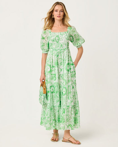 HADLY SHORT SLEEVE SMOCKED MAXI DRESS