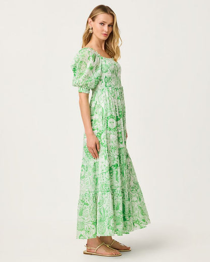HADLY SHORT SLEEVE SMOCKED MAXI DRESS