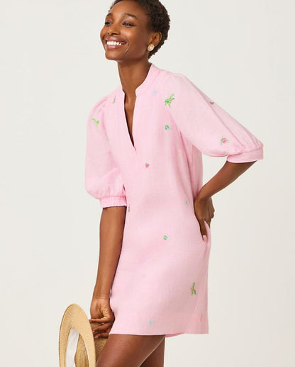 MIALEIGH ELBOW SLEEVE LINEN DRESS