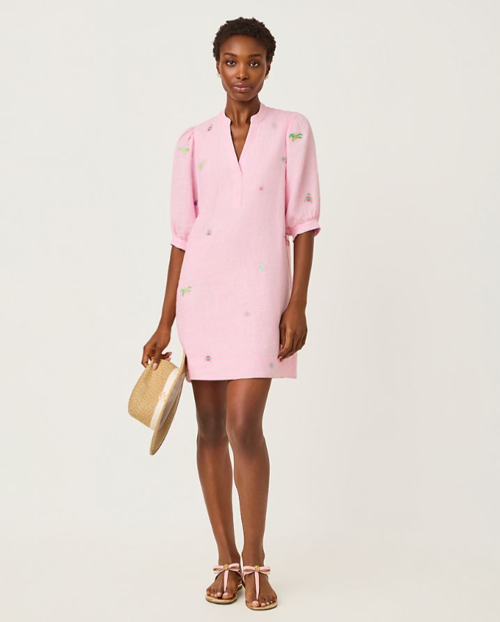 MIALEIGH ELBOW SLEEVE LINEN DRESS