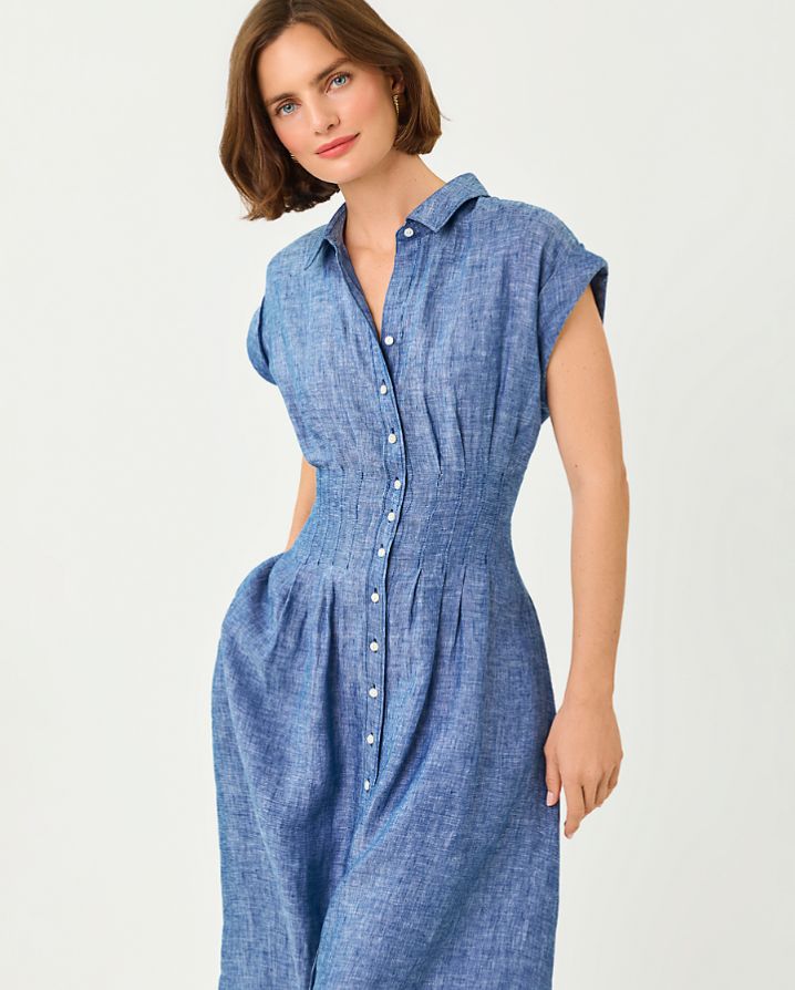 TONYA LINEN MIDI SHIRTDRESS