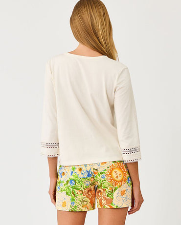 CLAIRMONT 3/4 SLEEVED TRIMMED KNIT TOP