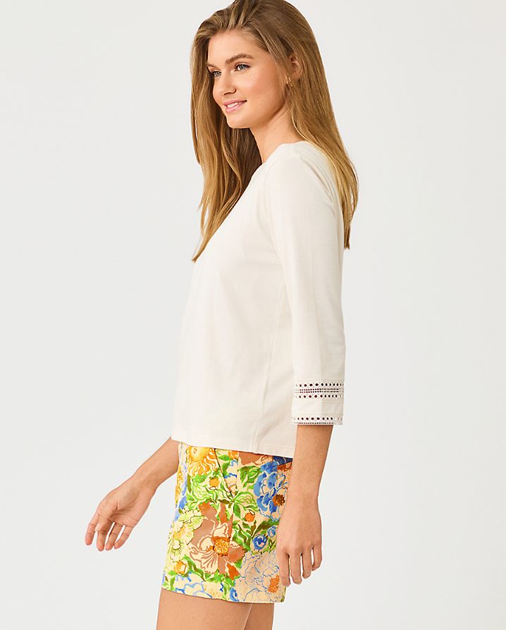 CLAIRMONT 3/4 SLEEVED TRIMMED KNIT TOP