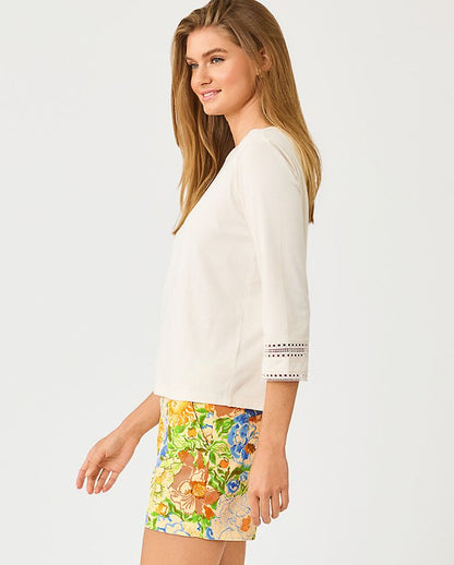 CLAIRMONT 3/4 SLEEVED TRIMMED KNIT TOP