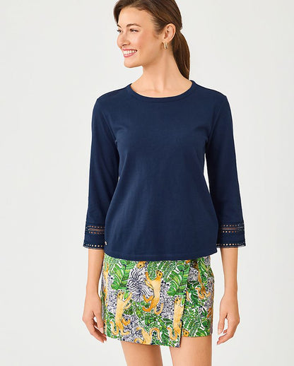 CLAIRMONT 3/4 SLEEVED TRIMMED KNIT TOP