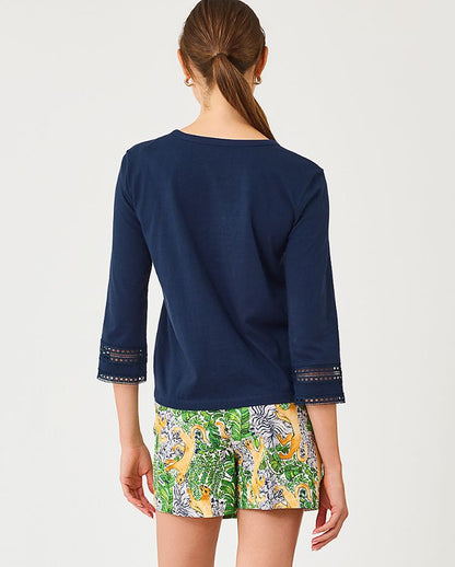 CLAIRMONT 3/4 SLEEVED TRIMMED KNIT TOP