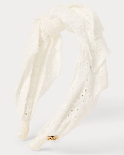 SIDE BOW KNOTTED EYELET HEADBAND