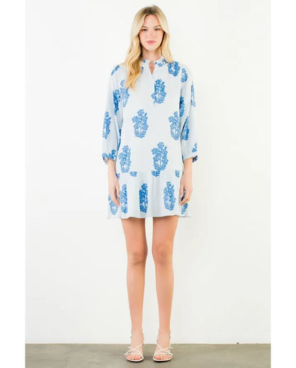 LONG SLEEVE FLORAL TIERED DRESS