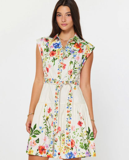 FLORAL PRINT COLLARED MINI DRESS