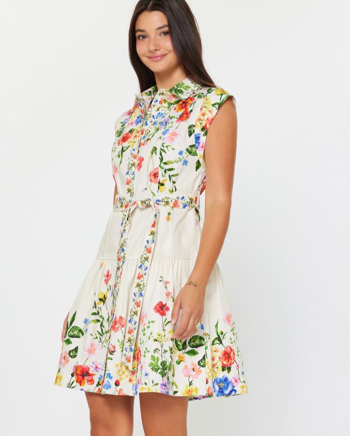 FLORAL PRINT COLLARED MINI DRESS