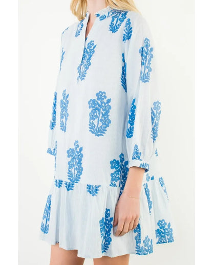 LONG SLEEVE FLORAL TIERED DRESS