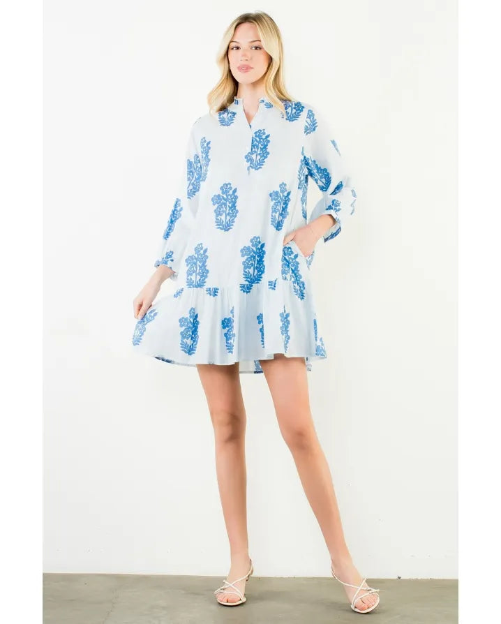 LONG SLEEVE FLORAL TIERED DRESS