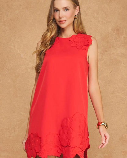 3D FLORAL APPLIQUE SLEEVELESS SHIFT MINI DRESS