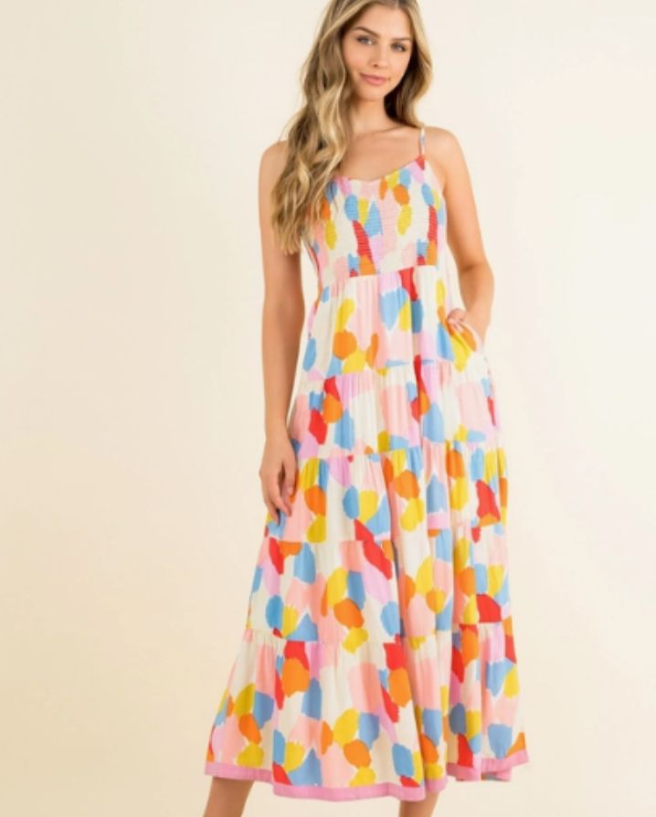 SMOCKED MULTICOLORED DRESS