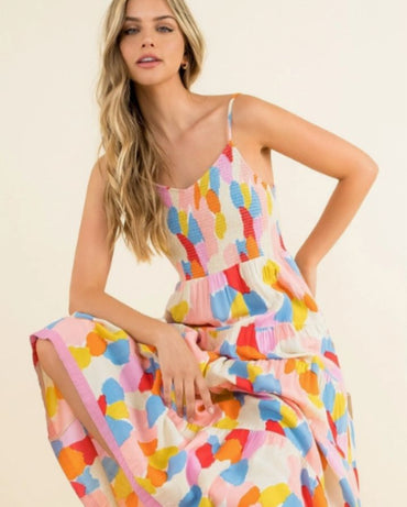 SMOCKED MULTICOLORED DRESS