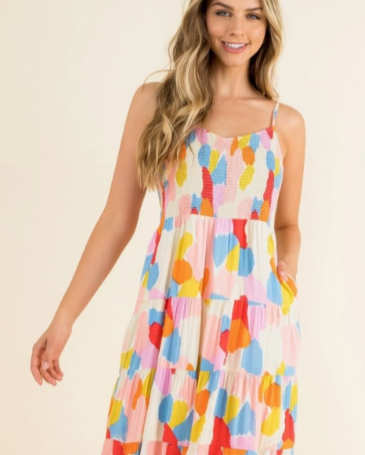 SMOCKED MULTICOLORED DRESS