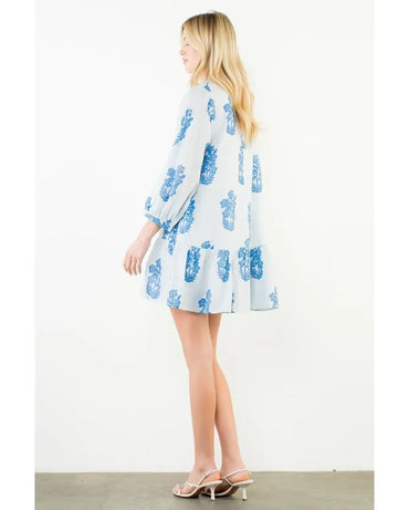 LONG SLEEVE FLORAL TIERED DRESS