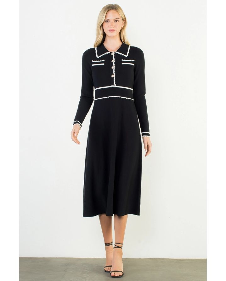 LONG SLEEVE COLLARED KNIT DRESS