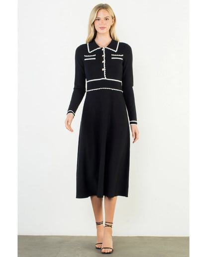 LONG SLEEVE COLLARED KNIT DRESS