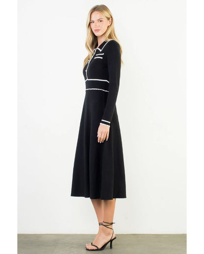 LONG SLEEVE COLLARED KNIT DRESS