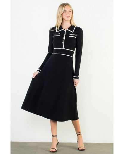 LONG SLEEVE COLLARED KNIT DRESS
