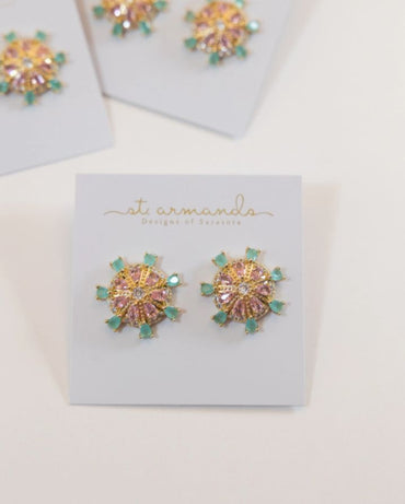 SPARKLING SAND DOLLAR STUD EARRINGS