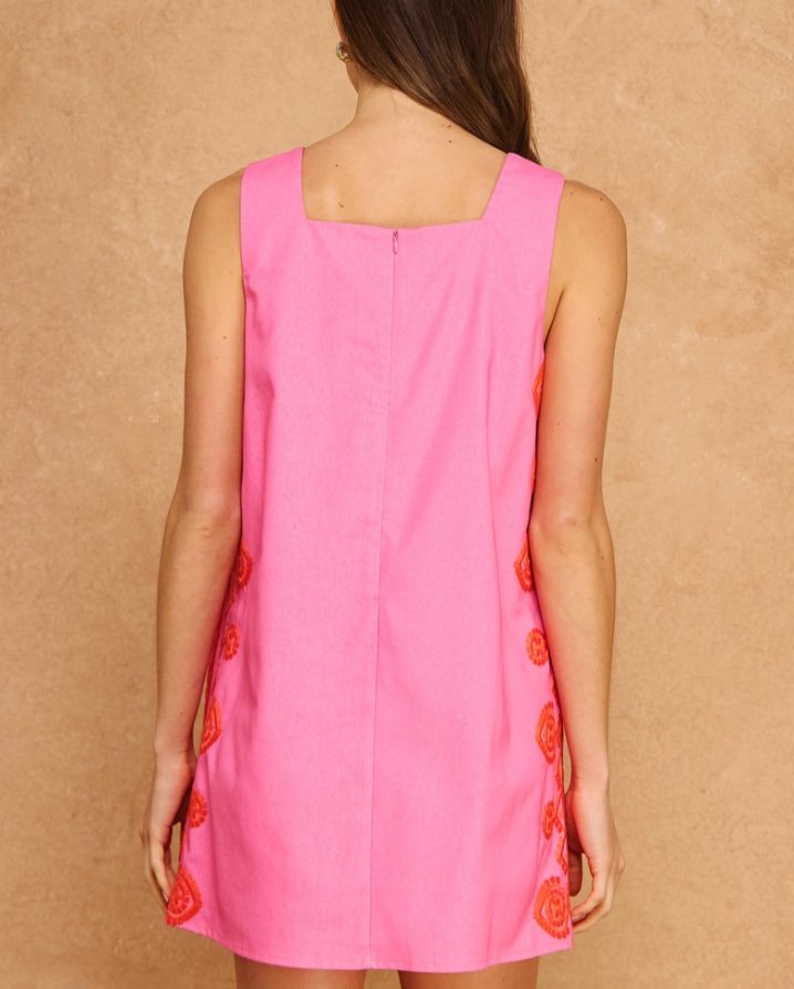 EMBROIDERED SHIFT MINI DRESS