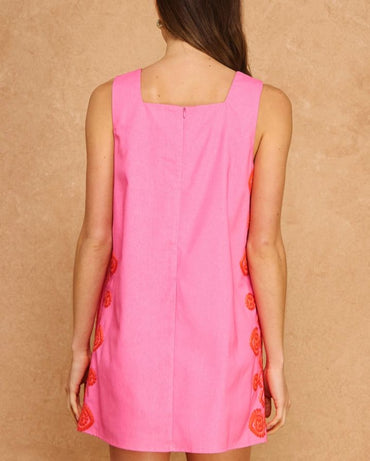 EMBROIDERED SHIFT MINI DRESS